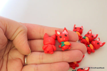4 x Polymer Fimo Clay Red Rabbit With Carrot Beads